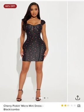 Fashion Nova Black Mini Dress with Red Cherry Print